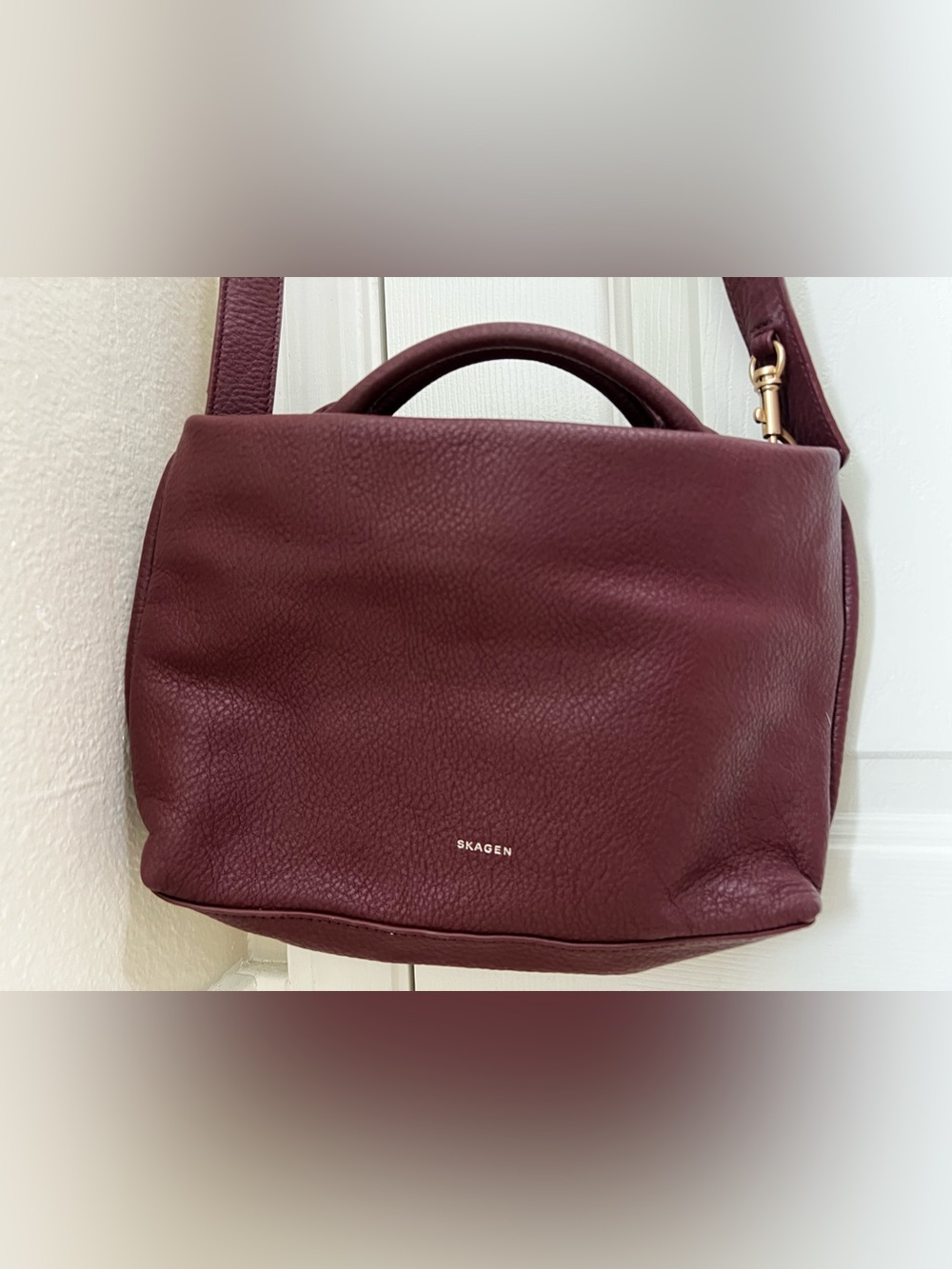 Skagen Burgundy Pebbled Leather Bag